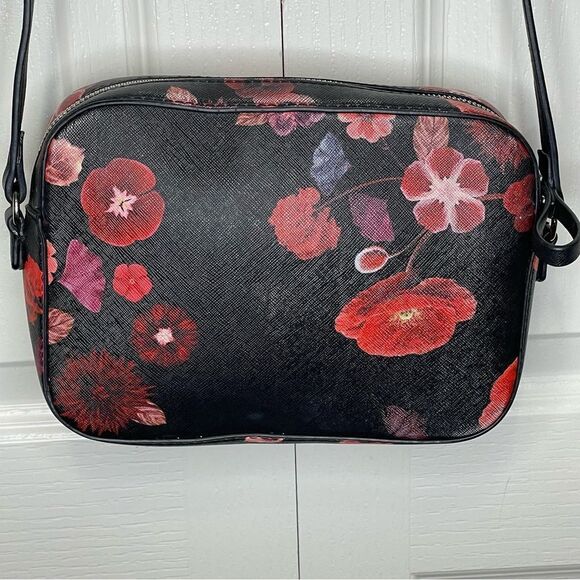 Guess Floral Embossed Crossbody Black Pink Red White - Picture 5 of 15